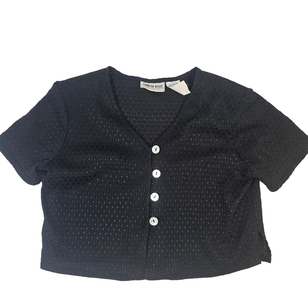 Caroline Wells Collection Black Diamond Textured Knit‎ Button  Cardigan Top 8